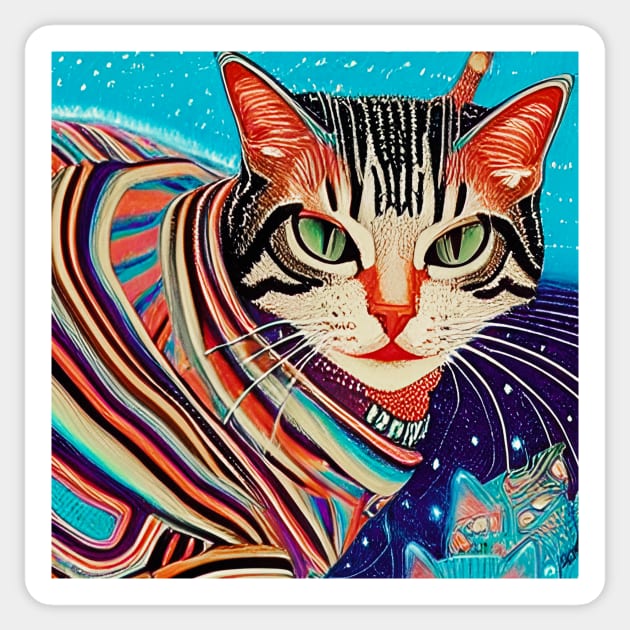 Psychedelic Cat Sticker by Mihadom